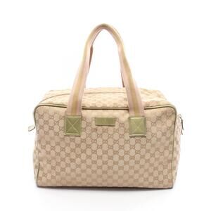 Gucci GG Canvas Boston Bag Leather Beige Brown Gold Tones